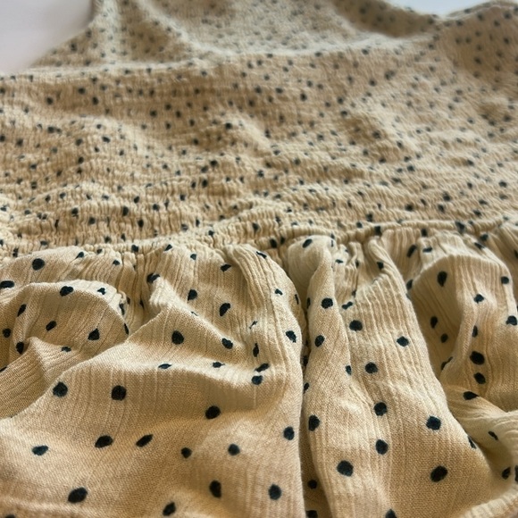 Patrons of Peace Polka Dot Halter Top Cream Navy Smocked Peplum Ruched Sx S - Picture 2 of 7